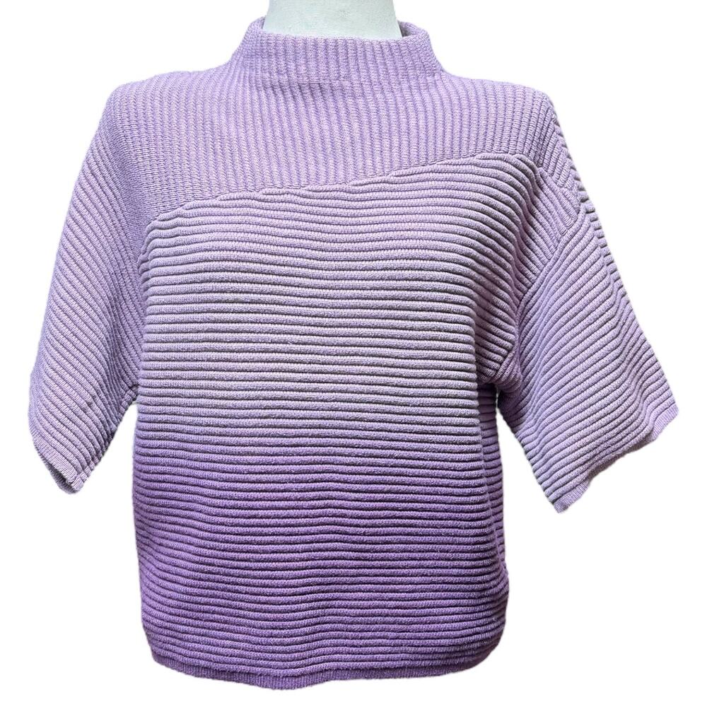 Chico's Short Sleeve Mock Neck Sweater Purple Ombre 1 / Medium
